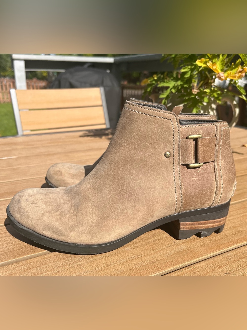 Sorel Lolla W7.5 Taupe Suede Women's Ankle Boot with Buckle